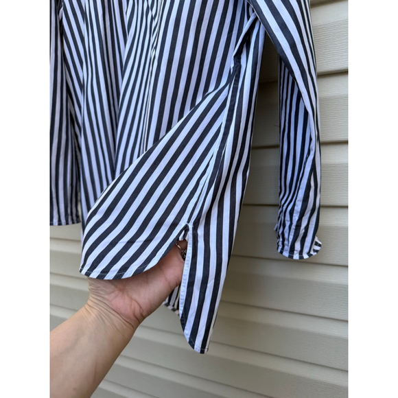 Everlane Black White Stripe Split Neck Popover Tunic Top Sz 10 100% Cotton - Picture 6 of 7